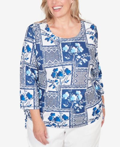 Женский топ Alfred Dunner Plus Size Mykonos Framed Floral Ruched Side Tie