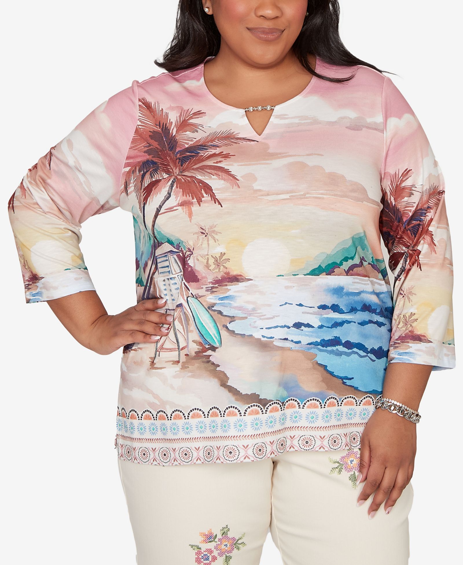 Топ Alfred Dunner Beachcomber Sunset, Plus Size, с принтом пляж
