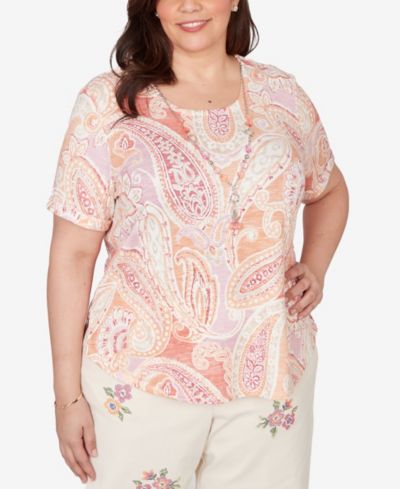 Женская футболка Alfred Dunner Beachcomber Paisley Short-Sleeve Plus Size с ожерельем