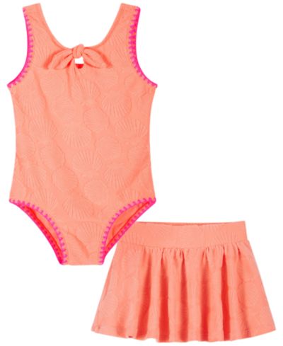 Andy & Evan Girls' 2T-5 Bodysuit & Swim Skirt, 2-Piece Set