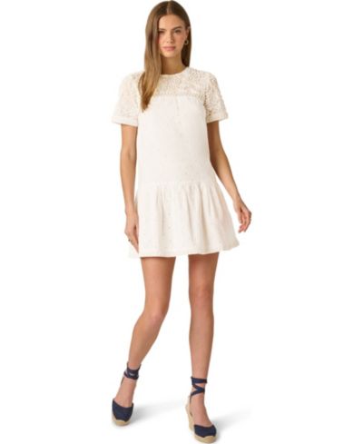 Женское платье Adrianna Women's Illusion Embroidered Short-Sleeve Shift