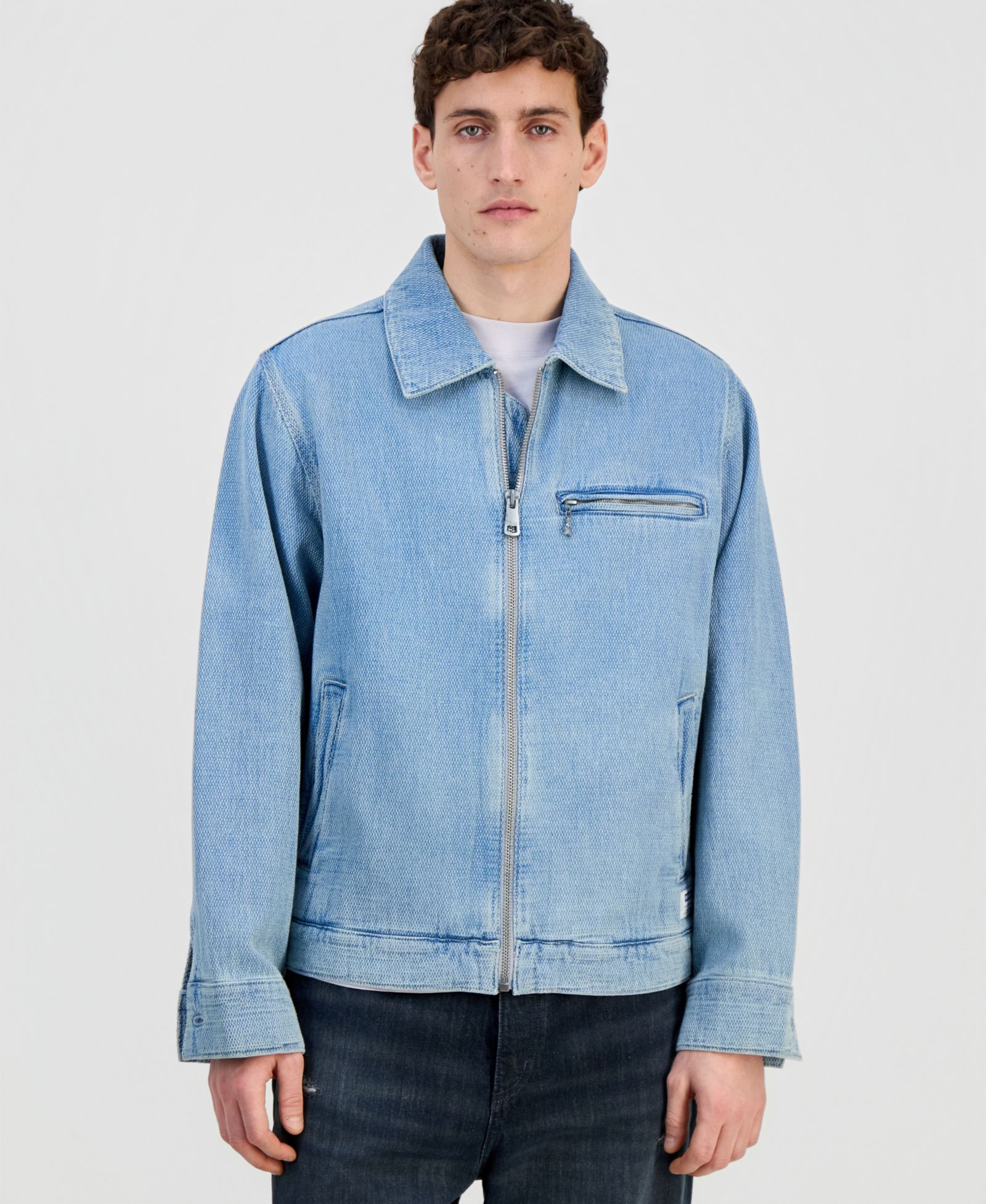 Hugo Boss Men's Cotton Waffle Denim Zip Jacket
