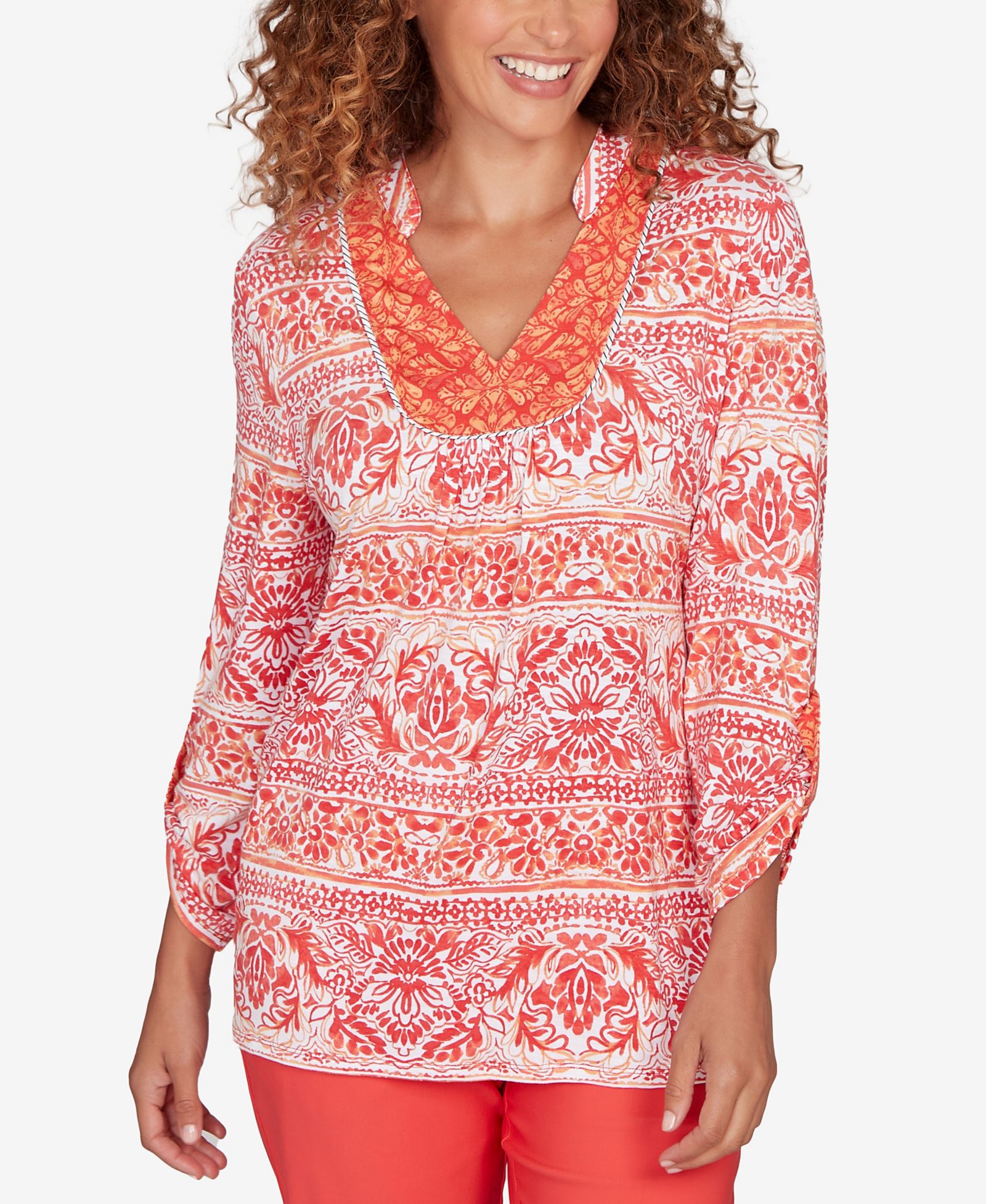 Ruby Rd. Petite Woodblock Twin Printed Knit Top