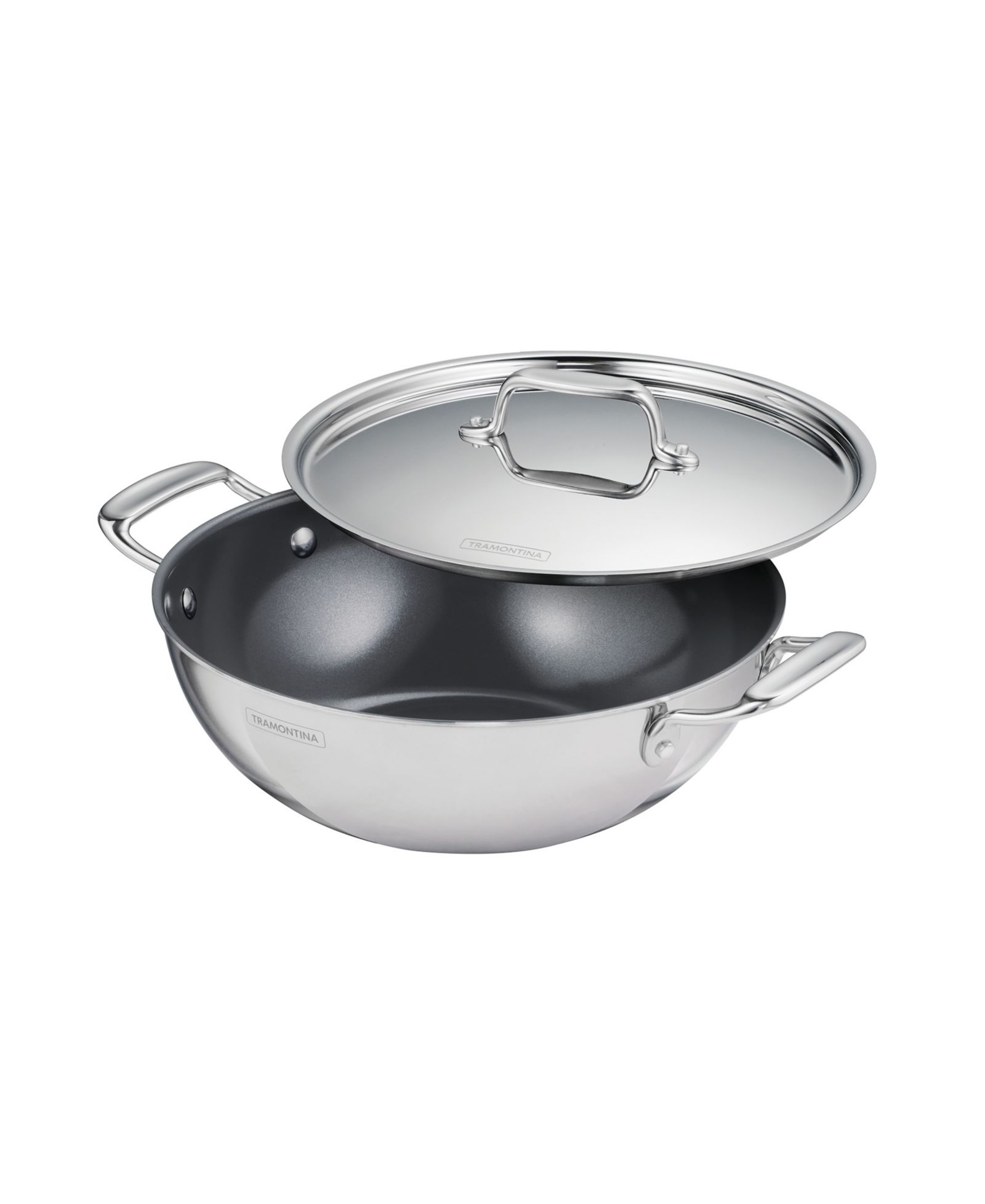 Tramontina Utsava Tri-Ply Clad Stainless Steel 3.75-Quart Covered Kadai