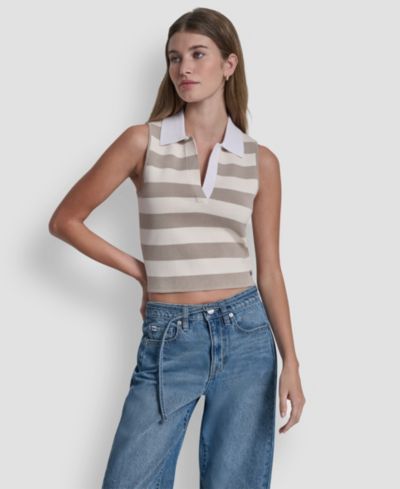 Трикотажный поло-свитер DKNY Jeans Women's Striped Sleeveless