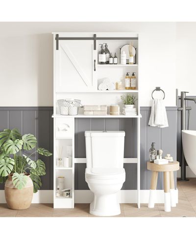 Homfan 65.4" h Bathroom Shelf over with Sliding Barn Door, for Bathroom, Laundry