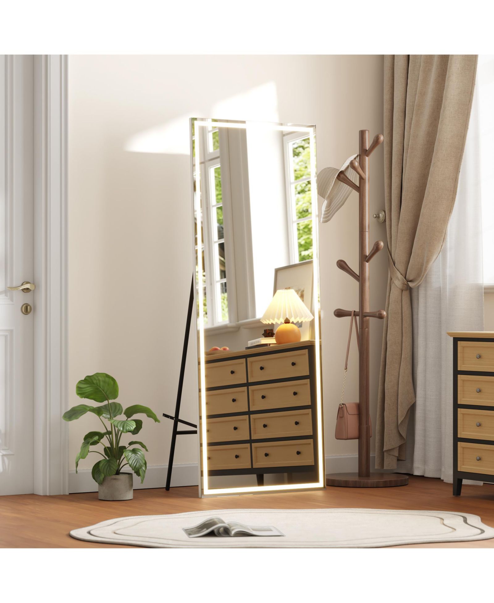 Homfan 71"x 28" Full Body Mirror with LED Light, Floor Mirror, dimming 3 Colors Lighting Bedroom Bathroom