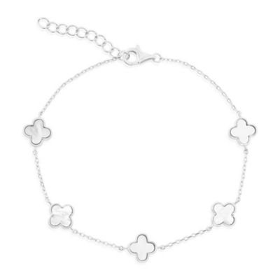 Simona Sterling Silver, Mother of Pearl Clover Bracelet