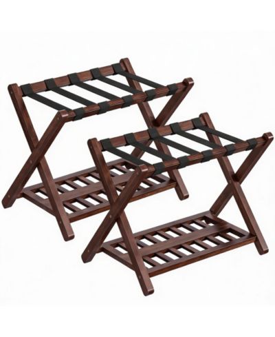 YIGII Bamboo Suitcase Stands Set of 2 with Nylon Strap Support for Guest Room