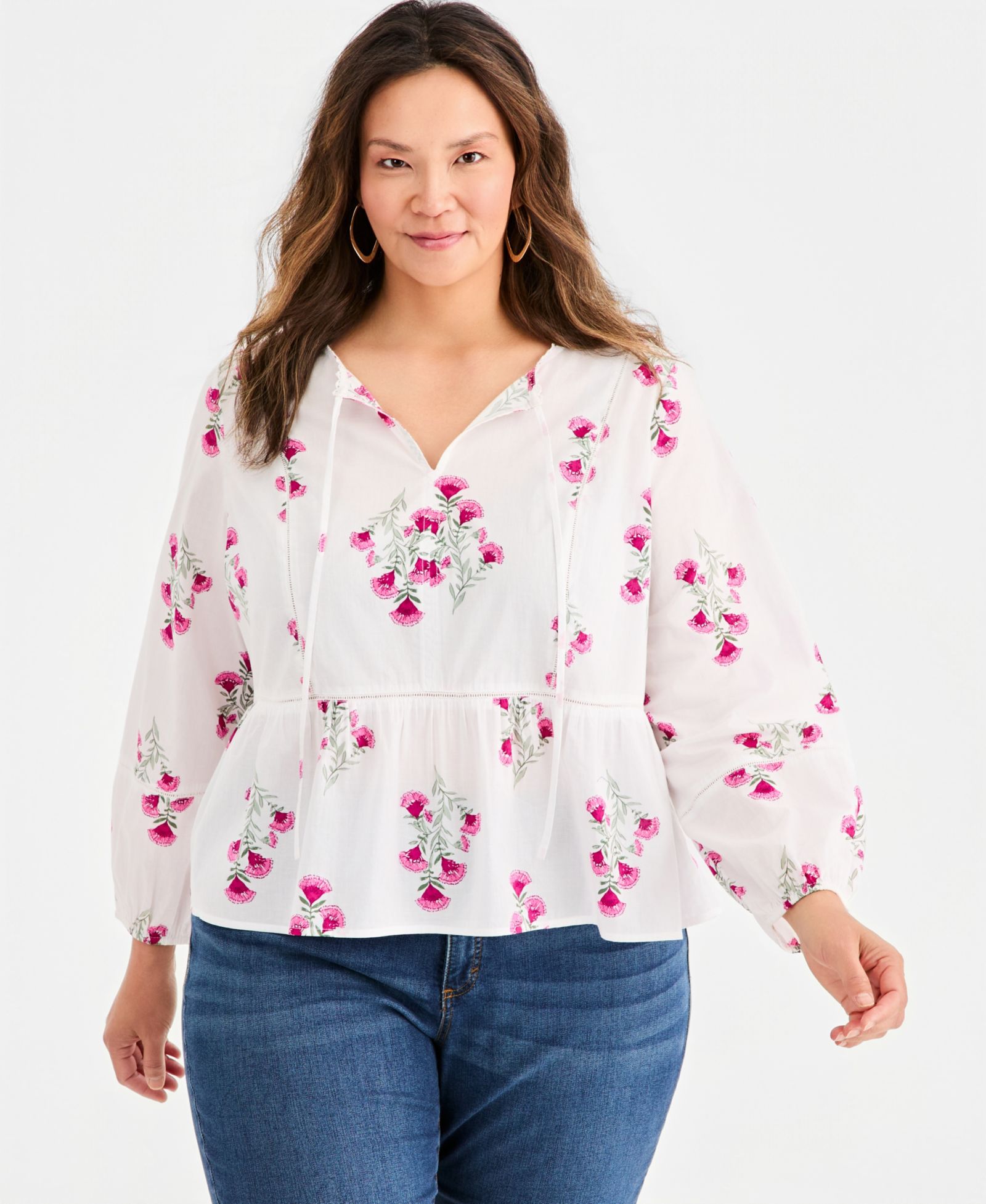 Женская блузка Style & Co Plus Size Printed Split-Neck Peplum Popover