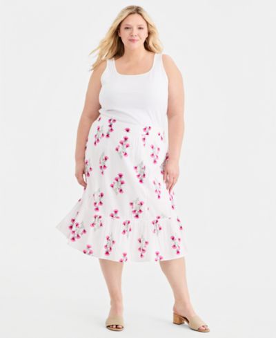Женская юбка Style & Co Plus Size Printed Cotton Pull-On Midi