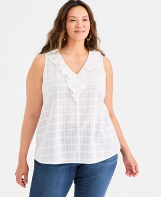 Style & Co Plus Size Ruffle V-Neck Sleeveless Top, Macy's Exclusive