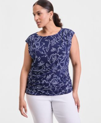 I.N.C. International Concepts Plus Sleeveless Printed Mesh Top, Macy's Exclusive