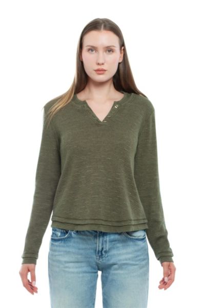 WILT Women's Long Sleeve Henley Mock Tee