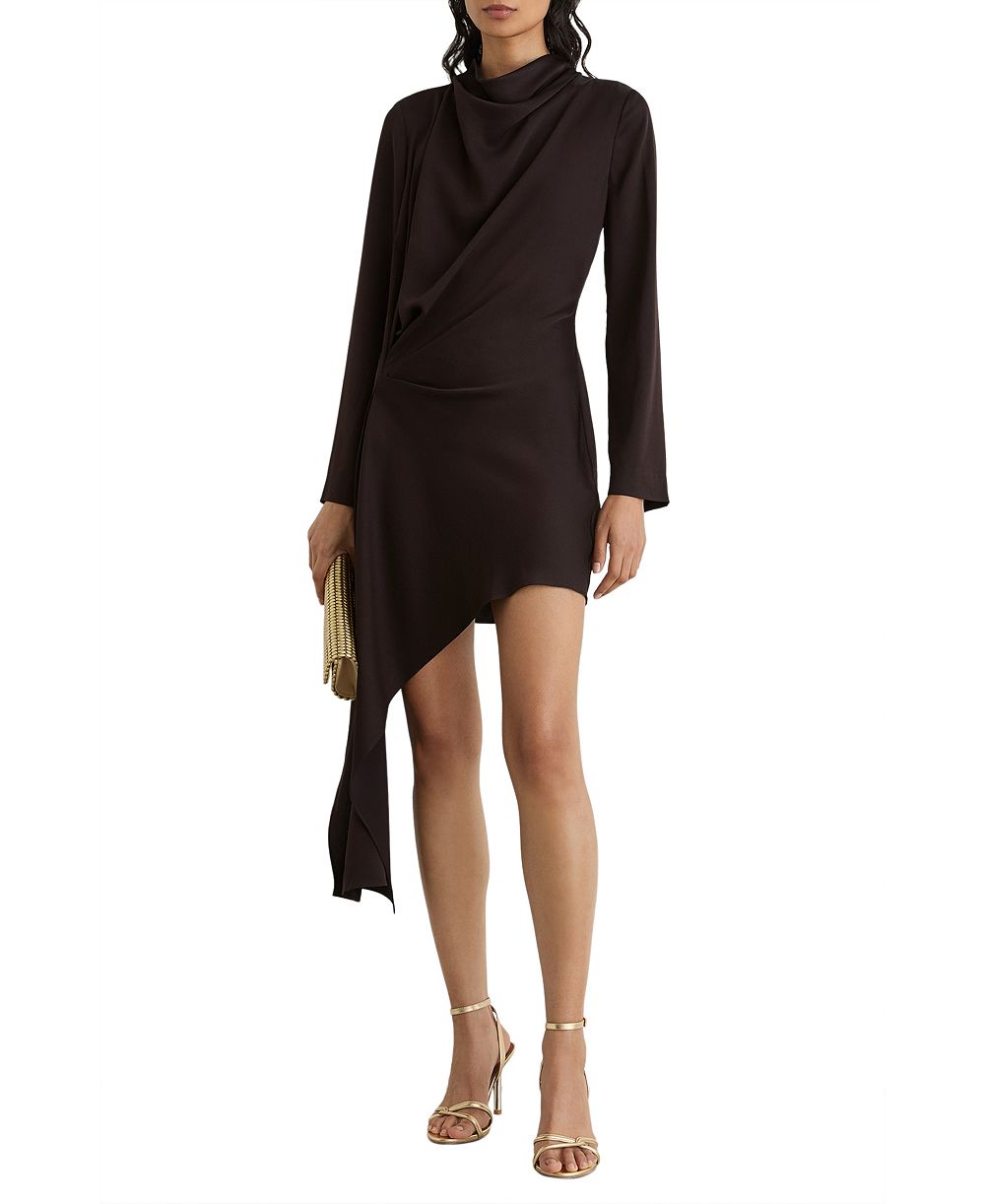 REISS Женское мини-платье Bethany с длинными рукавами, воротником cowl neck и асимметричным подолом