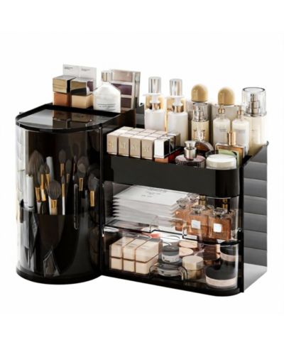 YIGII Elegant Makeup Organizer with Rotating Brush Holder & Drawers for Vanity Storage