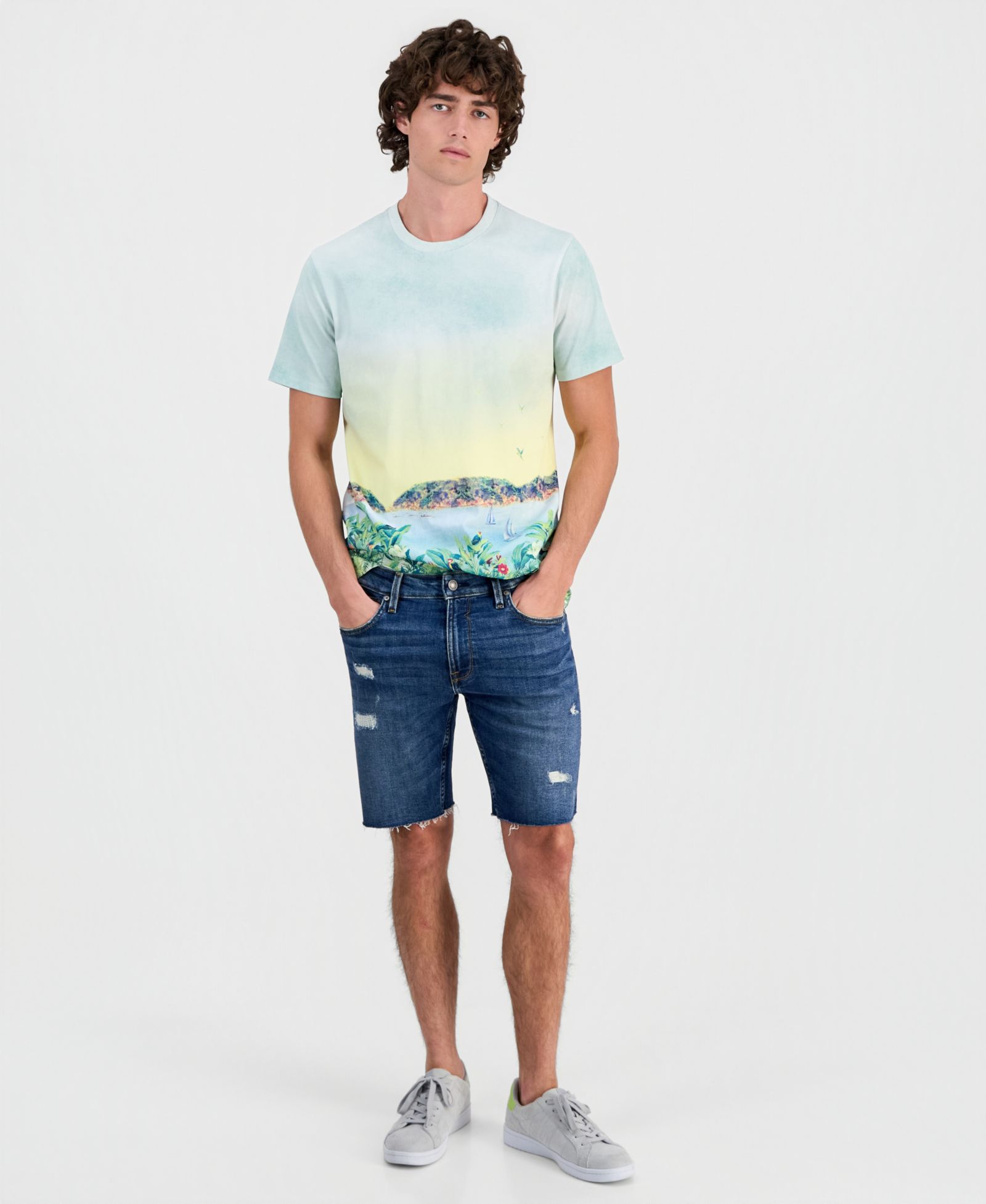 GUESS Men's Distressed Denim Slim Shorts