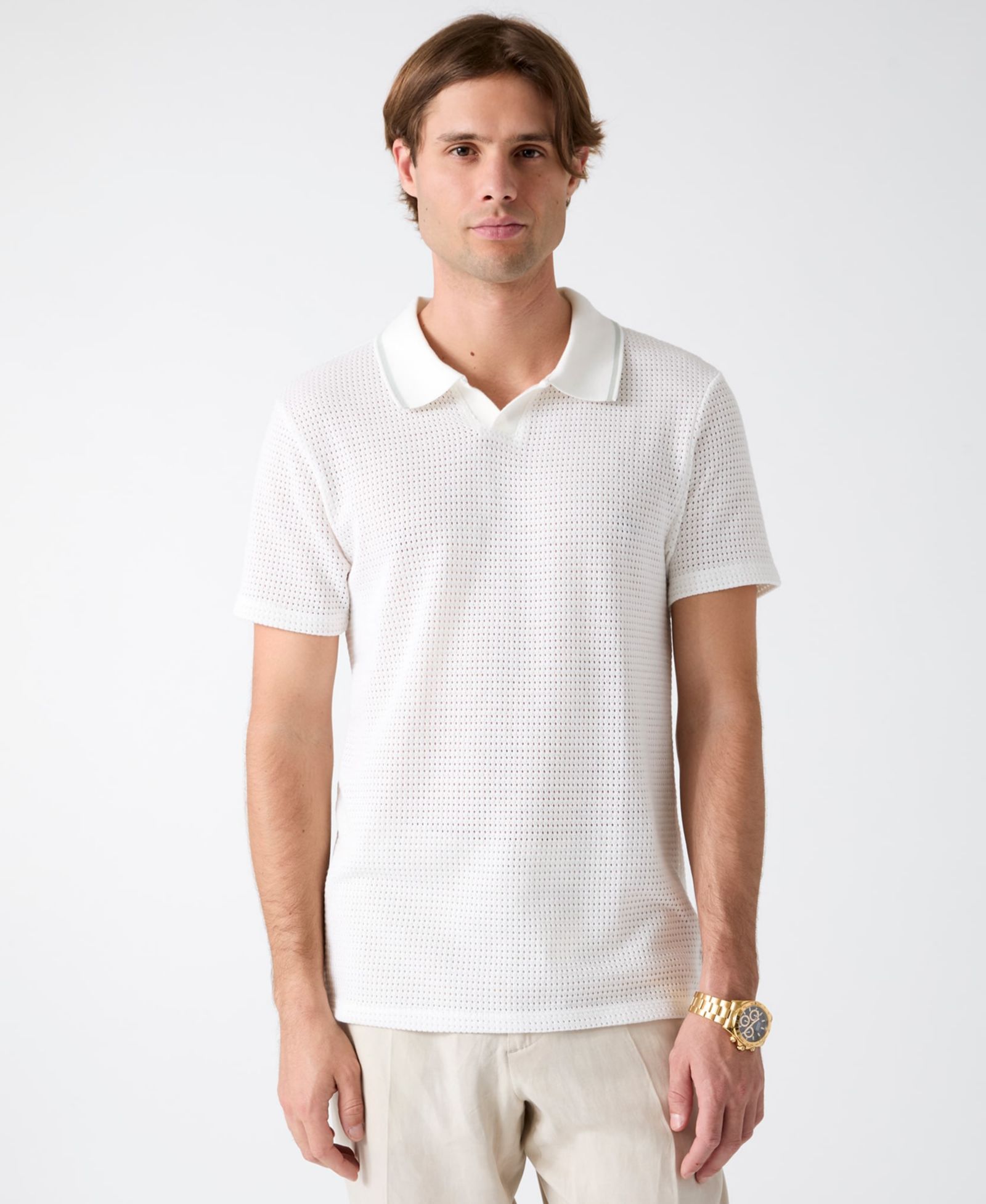 GUESS Men's Daryl Crochet Knit Polo Shirt