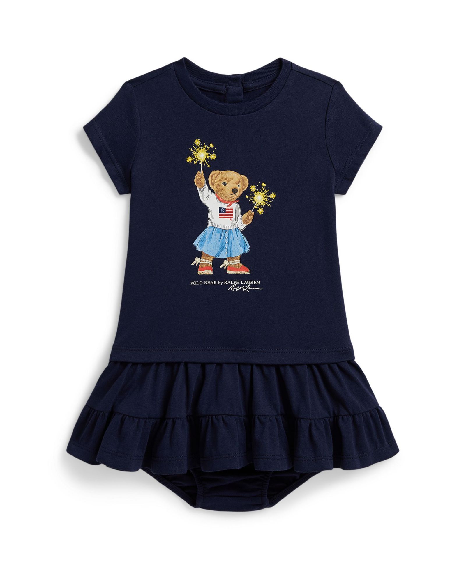 Polo Ralph Lauren Baby Girls' Short Sleeve Polo Bear Tiered Dress and Bloomer 2-Piece Set