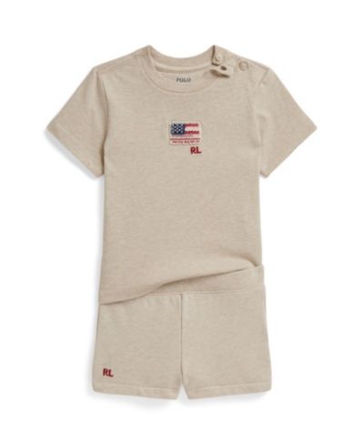Polo Ralph Lauren Baby Girls' Flag Jersey T-Shirt and French Terry Shorts, 2-Piece Set