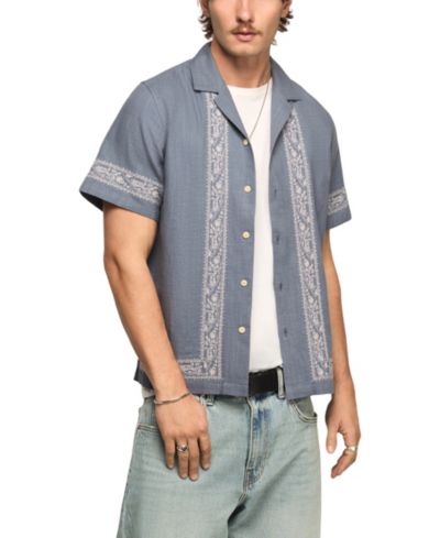 Lucky Brand Мужская рубашка с коротким рукавом и воротником camp collar