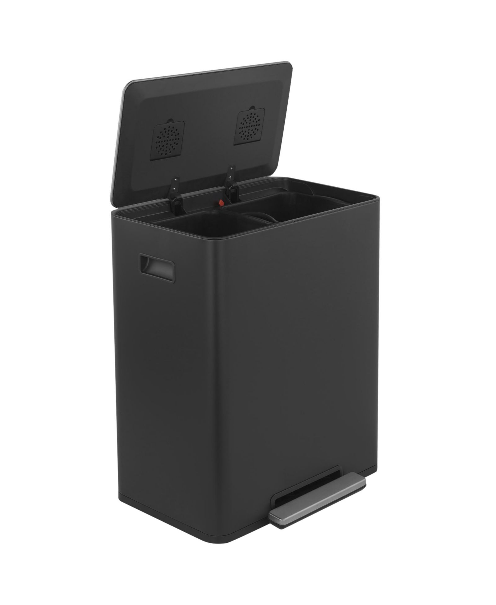 MEGA CASA 16-Gallon Stainless Steel Dual-Compartment Step Trash Can, 60-Liter Waste Sorting Bin with Removable Buckets and Soft-Close Lid