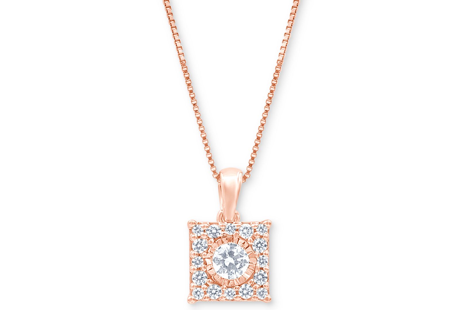 Подвеска Diamond Square Halo 18" в 14k Rose Gold