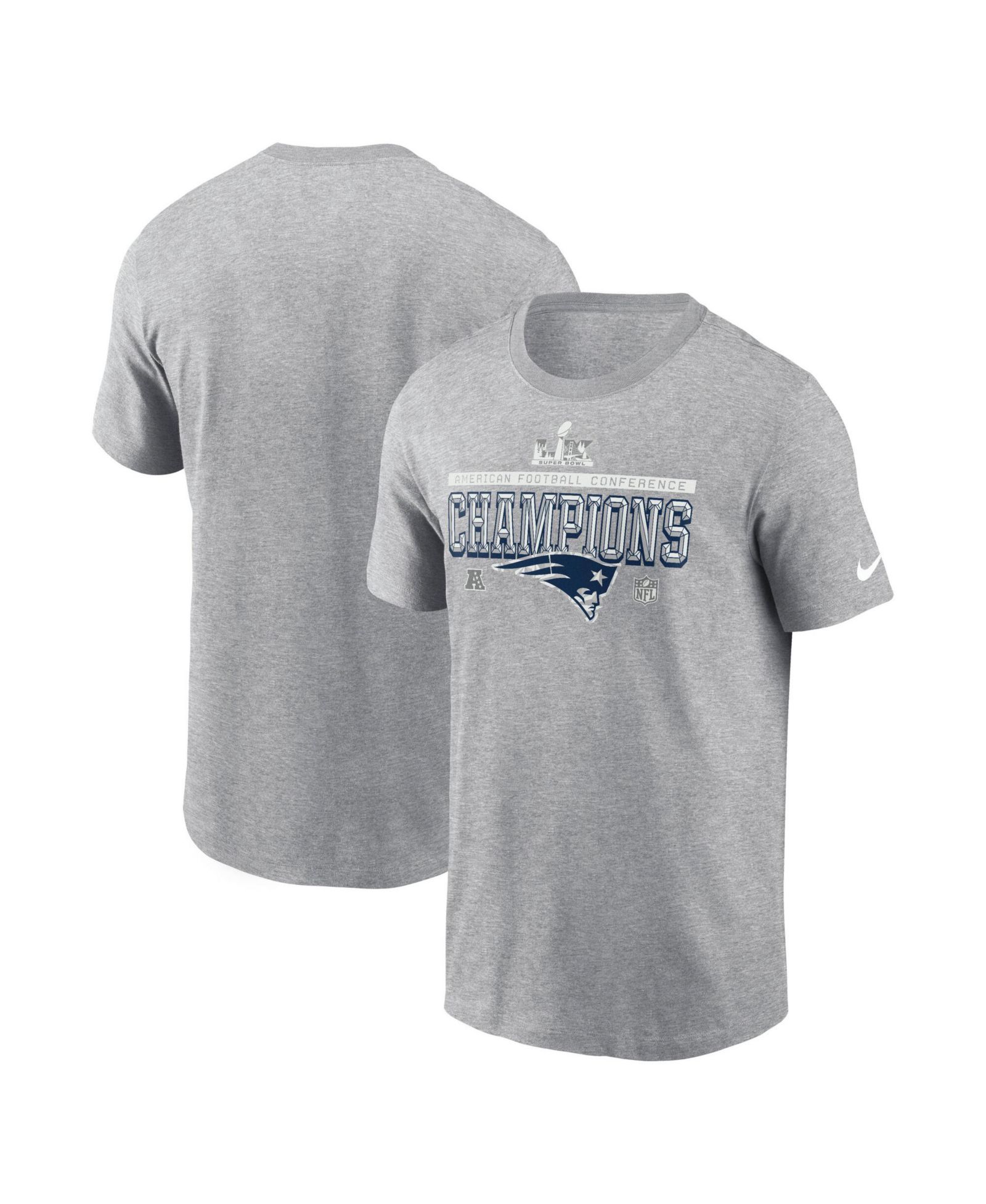 Nike Men's Heather Gray New England Patriots 2025 AFC Conference Champs Locker Room Trophy Collection T-Shirt