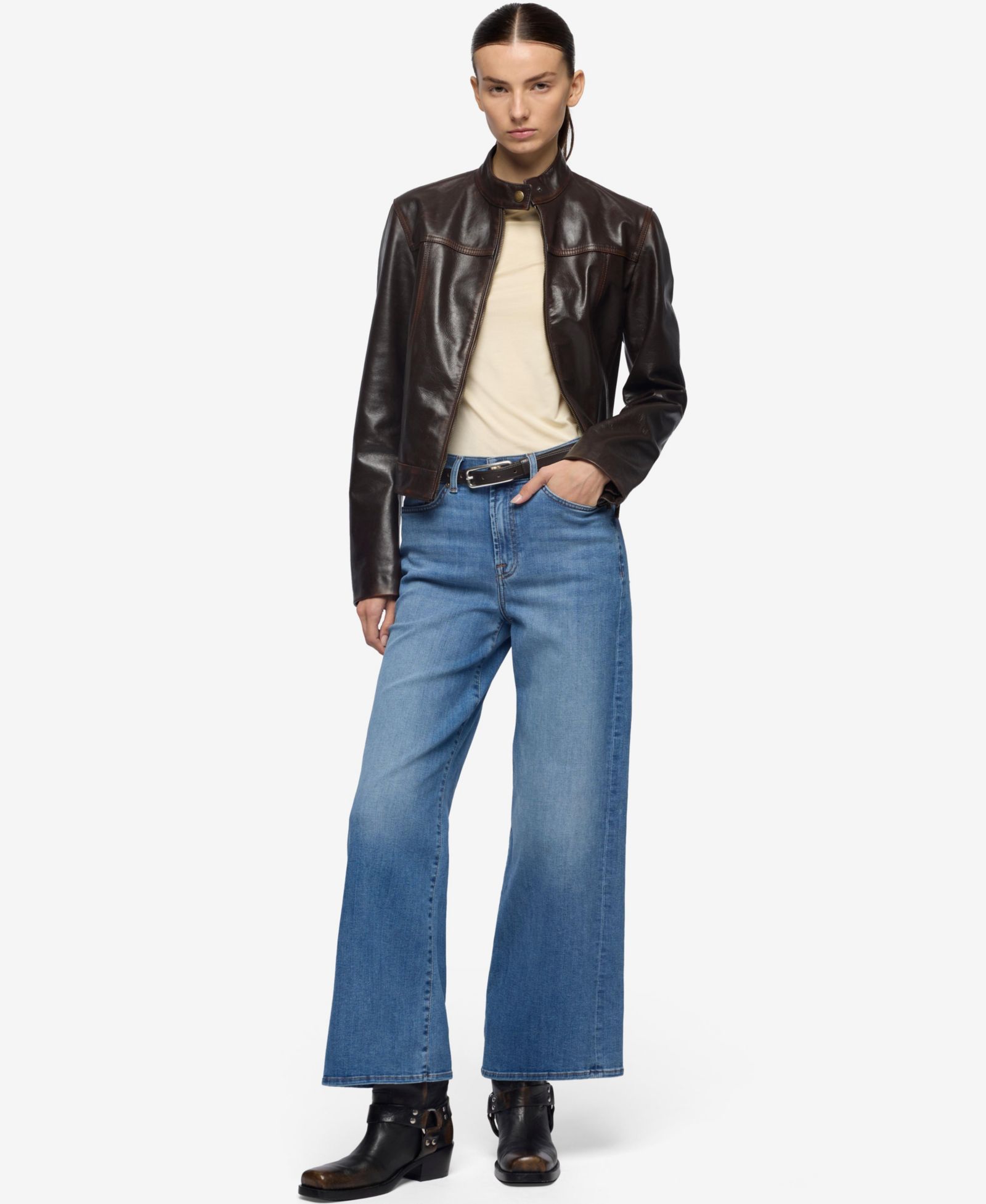 Джинсы 7 For All Mankind Lotta с широкими штанинами и укороченным низом, женские