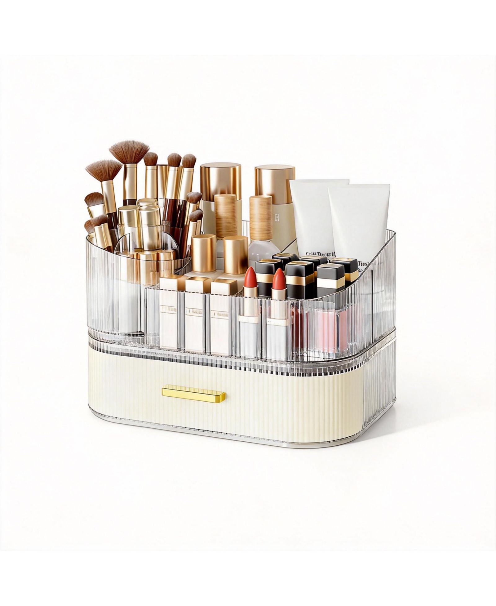 YIGII Large Capacity Makeup Organizer with 360° Silent Rotation & Stackable Drawers
