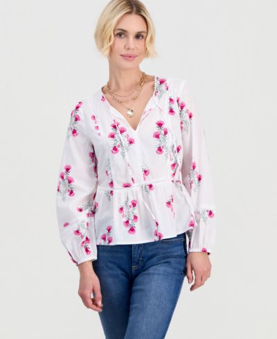 Женский хлопковый топ Style & Co Petite с цветочной вышивкой и пеплум