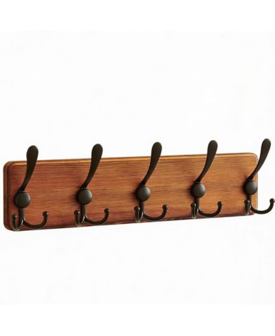 Настенный стеллаж YIGII Rustic Iron Hooks, 5 Hooks, 45lb Load, Natural Pine Base