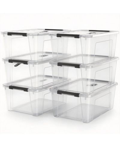 YIGII 5 Quart Black Clear Storage Bins with Latches for Small Spaces