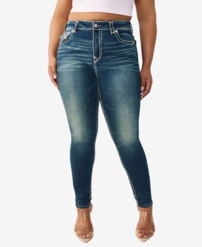 True Religion Plus Size Jennie Mid-Rise Skinny Super T-Flap Jeans