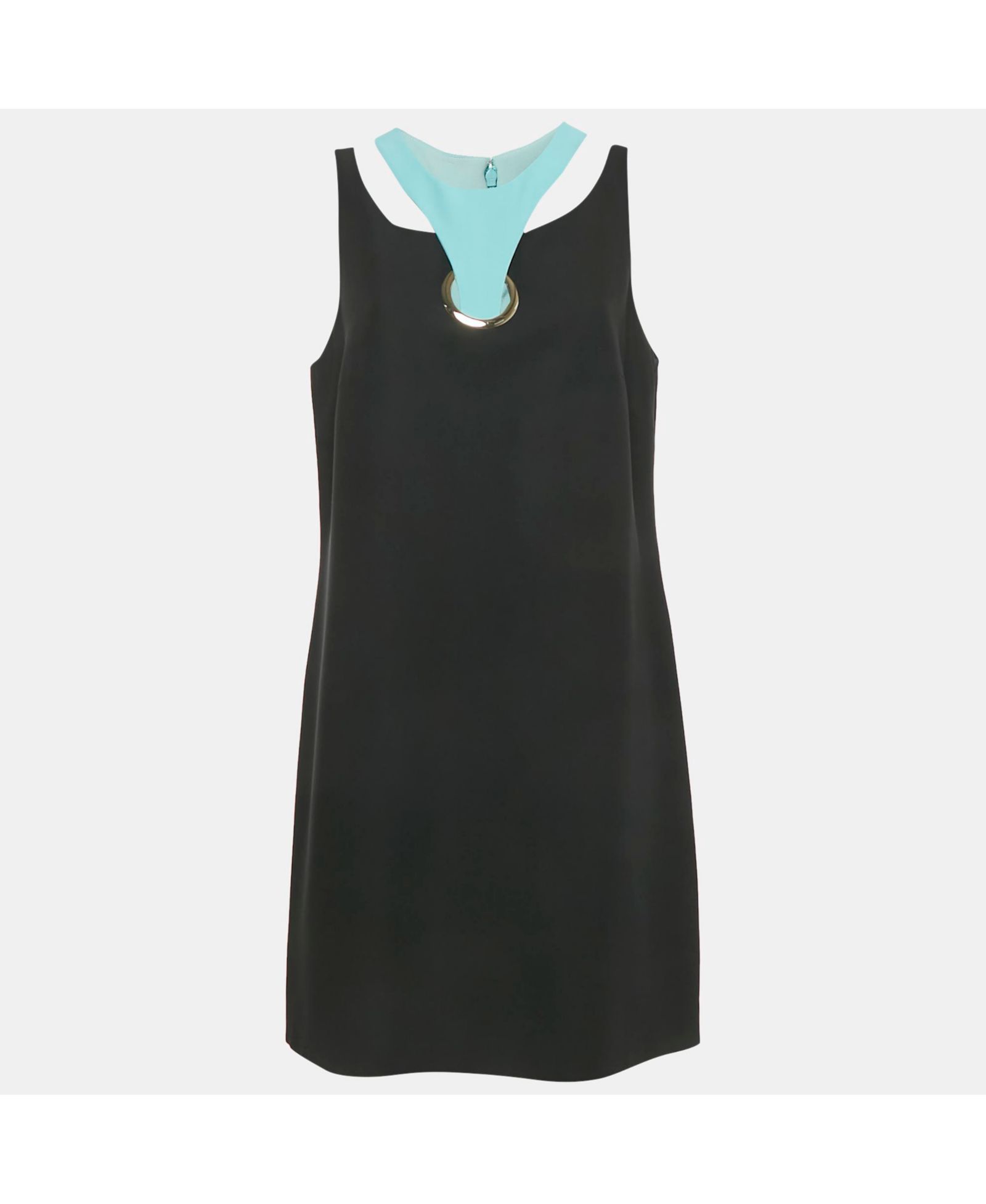 Pre-Owned Versace Women's Black Silk Cut Out Neck Paneled Mini Dress