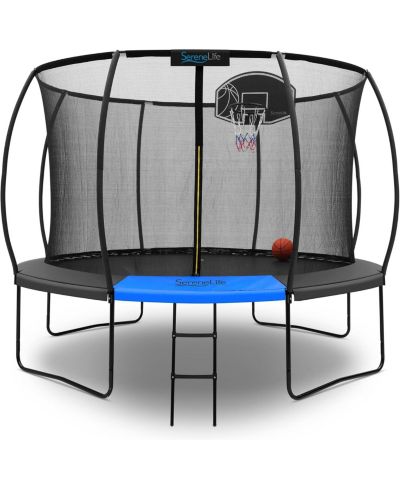SereneLife Outdoor Trampoline 10FT/12FT/14FT with Enclosure Net & Ladder – ASTM Approved Heavy-Duty Trampoline for Kids & Adults
