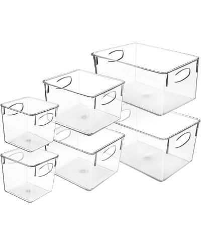 Sorbus 6 Piece Variety Pack Clear Storage Bins - for Kitchen, Cabinet Organizer, Pantry & Refrigerator