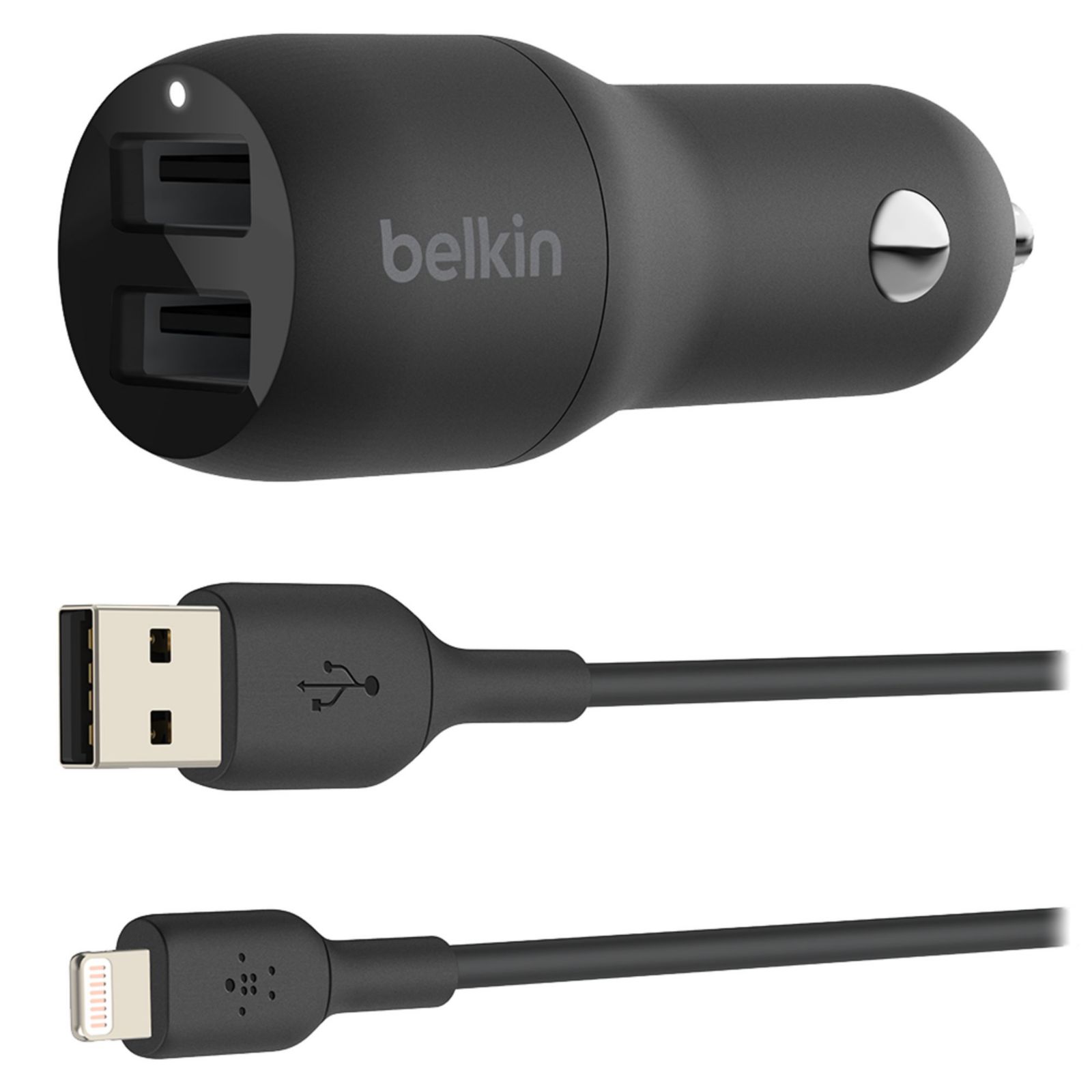 Belkin BoostCharge автомобильное зарядное устройство Dual USB-A 24W и кабель USB-A to Lightning