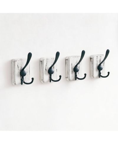 YIGII 4 Pack Rustic Iron Hooks, Heavy Duty, Adhesive & Drill Mount, Farmhouse Decor