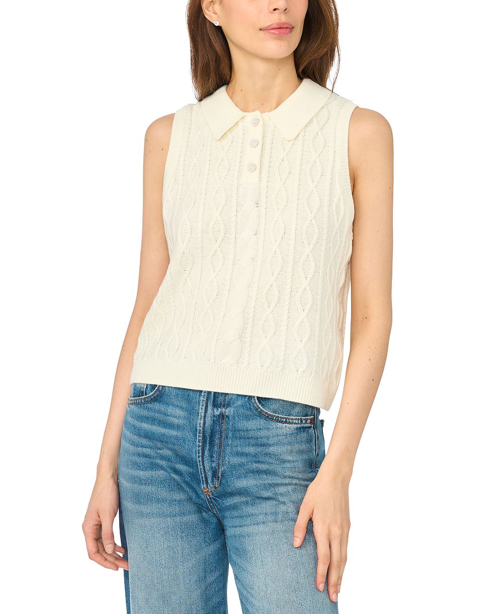 CeCe Women's Cable-Knit Collared Vest