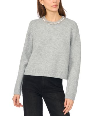 CeCe Women's Rhinestone Crewneck Sweater