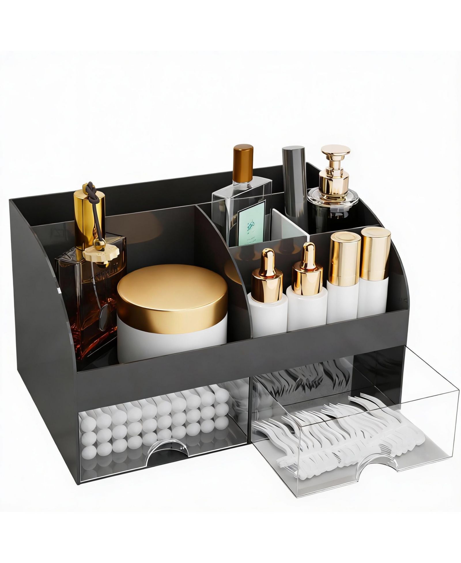 YIGII  Makeup Organizer with 6 Sections & 2 Drawers for Desk, Bathroom, & Bedroom