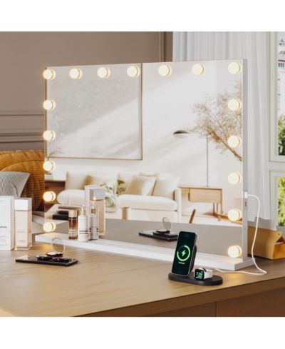 Зеркало для макияжа Homfan с подсветкой, 17 регулируемых LED ламп, 3X увеличение, сенсорное управление с тремя цветами