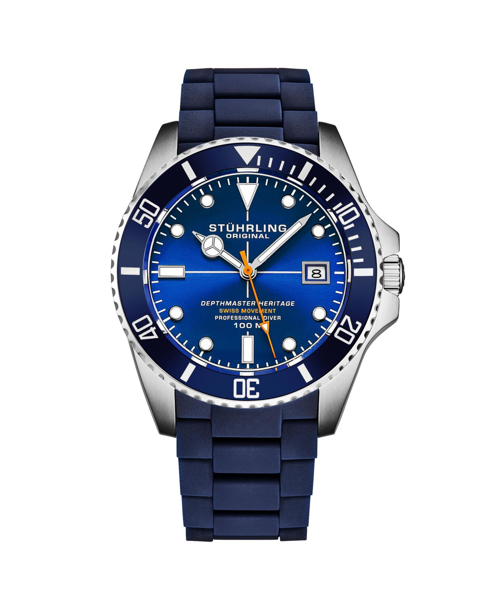 Мужские часы Stuhrling Depthmaster Heritage 4087, кварцевые, 44mm, черный циферблат с красными акцентами