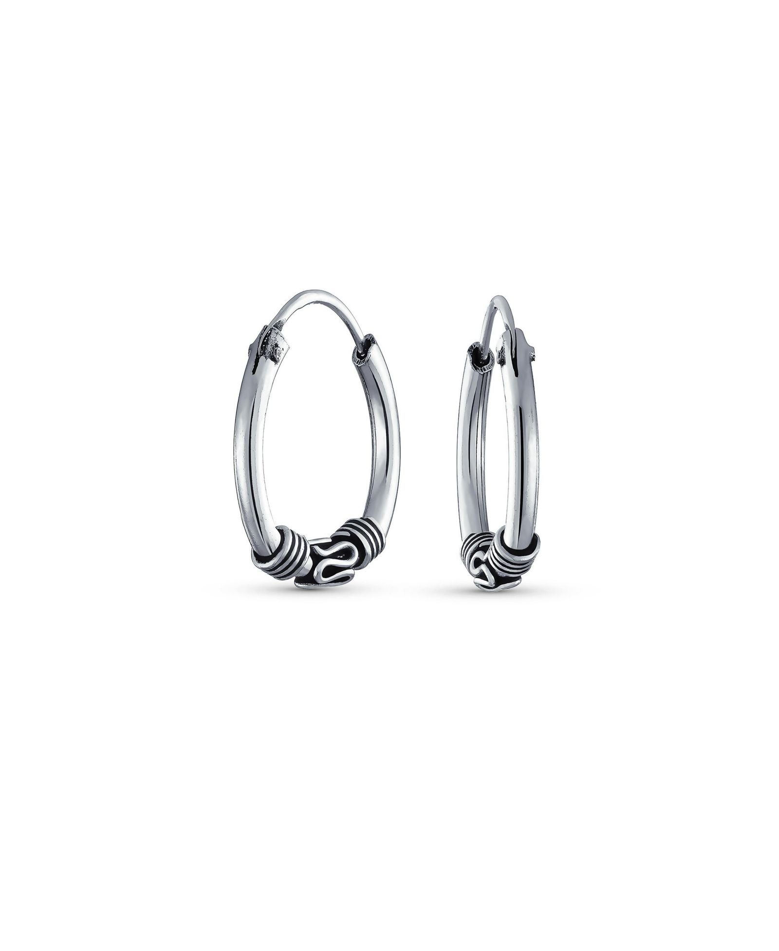 Bling Jewelry Bali Boho Style Continuous Endless Hoop Earrings Oxidized .925 Sterling Silver .75 Inch Diameter