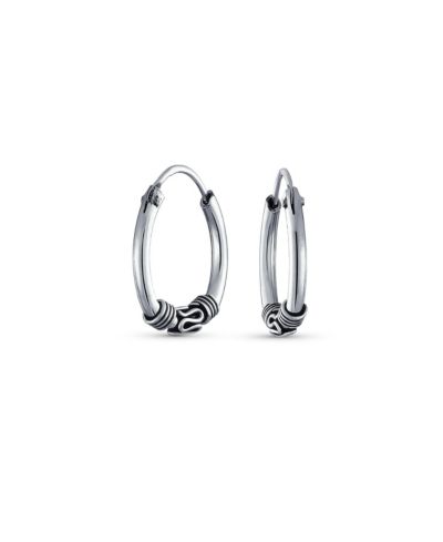 Bling Jewelry Bali Boho Style Continuous Endless Hoop Earrings Oxidized .925 Sterling Silver .75 Inch Diameter