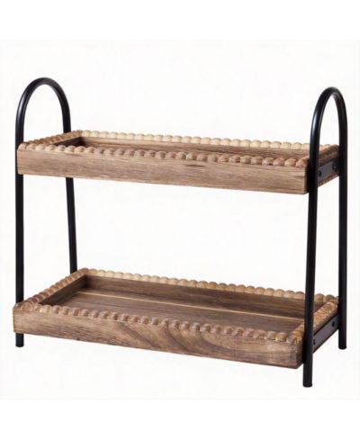 YIGII Wooden Beaded 2-Tier Bathroom Organizer for Cosmetics and Coffee