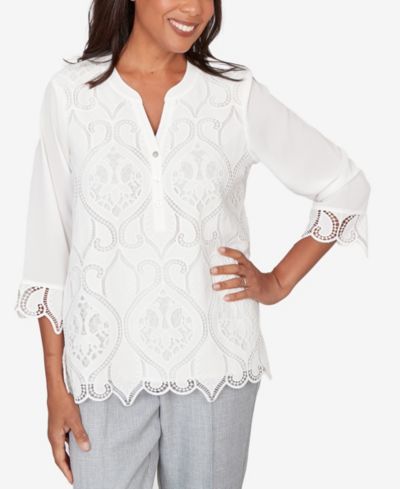 Alfred Dunner Petite Женский топ Henley с кружевом, Al Fresco