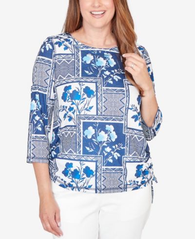Женский топ Alfred Dunner Petite Mykonos Framed Floral Ruched Side Tie