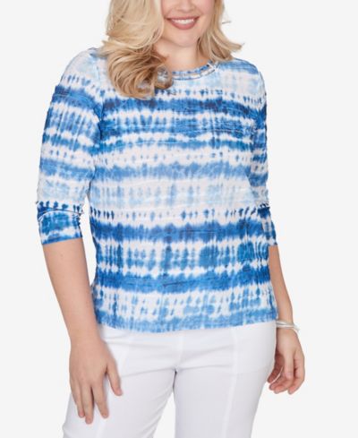 Верх Alfred Dunner Petite The Royal Treatment Tie Dye Biadere Knotted Crew Neck